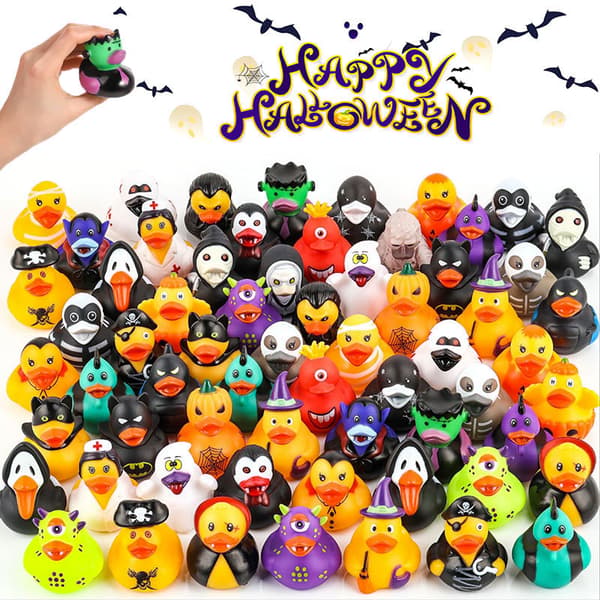 48 stk. Pipende Gummiankebadeleke, Flytende Halloween-festfavoritter med Pipelyd for Barn, Tilfeldig Blandede Design 48 tilfeldige 5-6cm