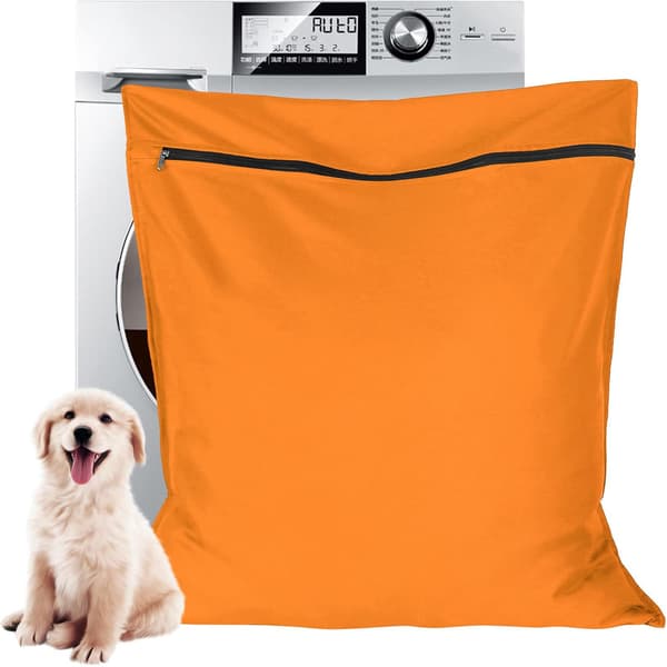 Oransje Vaskepose for Kjæledyr, Hindrer Dyrehår i å Tette Vaskemaskinen, Stor Størrelse, Ideell for Hund Katt Hest Kanin (60x70cm)