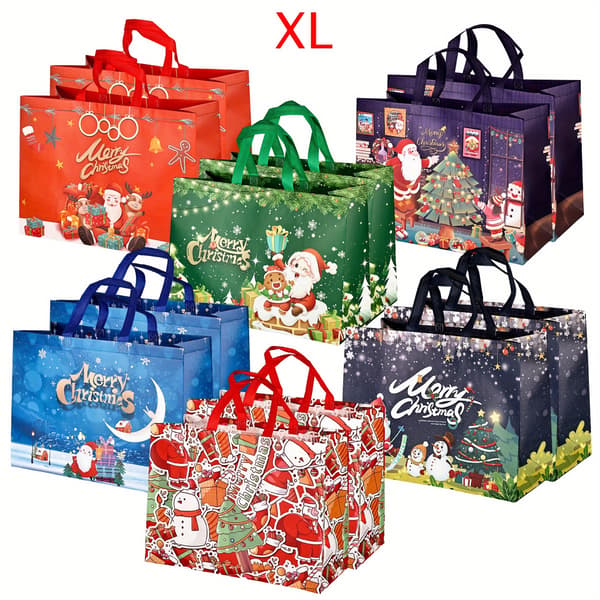 [Ekstra Stor Jul] 12 stk Ekstra Store Juleposer | Kraftige Gjenbrukbare Mat- & Gaveposer med Håndtak | Jumbo 43x32.5 cm Nei (FMY) XL