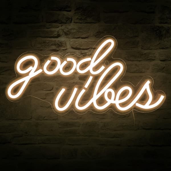 Good Vibes neonskilt til vægdekoration, USB-drevet neonlys til soveværelsesindretning, varm hvid farve, 40,9 cm x 21,1 cm x 1,5 cm