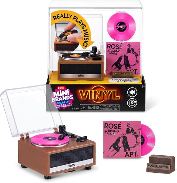 Mini Brands Really Works Vinyl Playset Serie 1 af ZURU – Funktionel Mini Vinylpladespiller med Faktisk Musikafspilning, Inkluderer Plade & Stativ