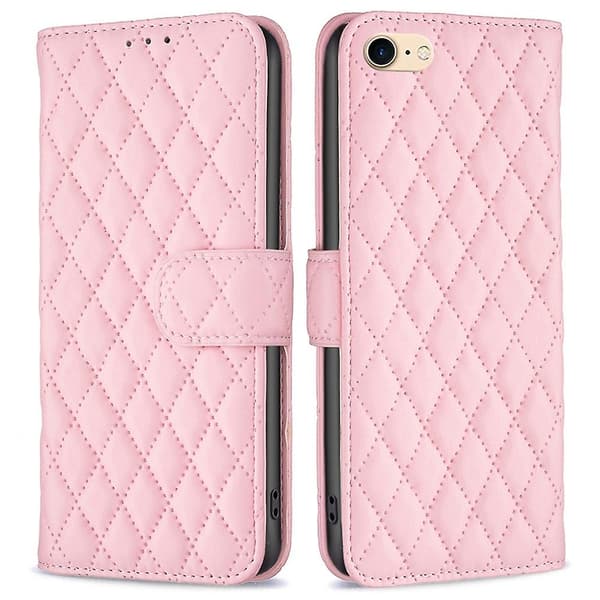 iPhone 7/8/SE (2020)/SE (2022) BF Style-14 Rombikuvioitu Vaakasuuntainen Jalustallinen Mattapintainen Lompakkokotelo [DB] Pinkki Tyyli E iPhone SE (20