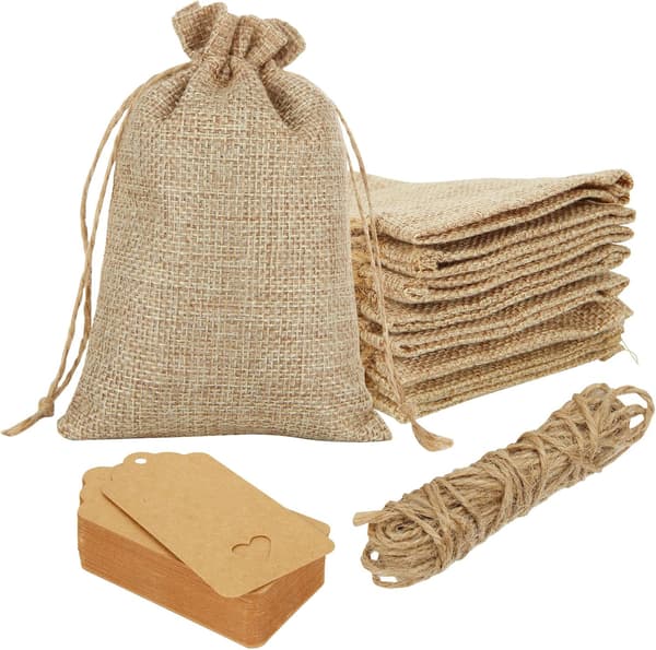 50 stk. små juteposer med snoretræk 10x15cm Juteposer Sækkeposer Gaveposer Hessian Snoretræksposer-XF23-
