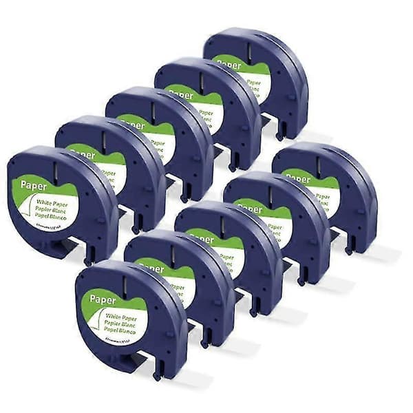 10 stk 91200 91330 Etikettteip Kompatibel for LetraTag Plus LT100H LT100T QX50 Refills Svart på Hvitt
