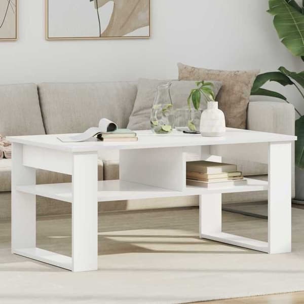 Pöytä - EXCLUSIVE KOTI - 96×54×44 cm - Valkoinen - Insinööripuu - Integroitu hylly