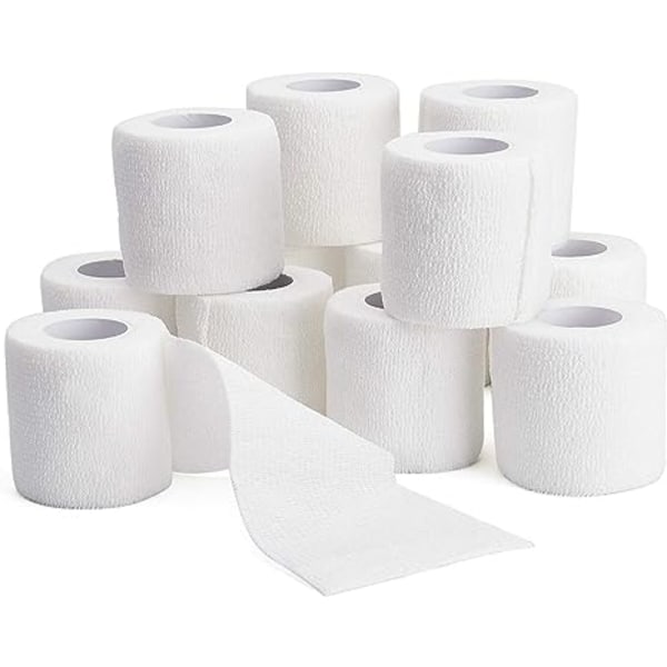 12 st självhäftande bandage, 5 cm x 4,5 m elastiskt bandage, andningsbart sporttejp, medicinskt sportbandage för handled, fotled, knä