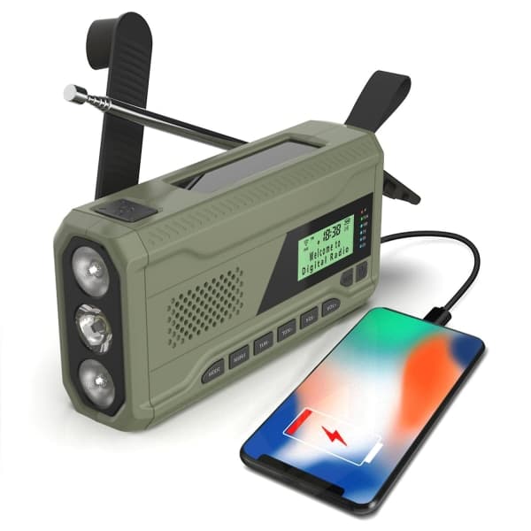 Bærbar DAB/FM Radio 4000mAh Dynamo Solradio Solvradio Overlevelses Solradio DAB Radio USB Oplader med Nødalarm Ur