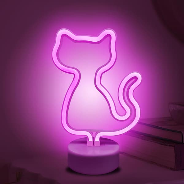 LED Neon Skilt Soveromsinnredning Nattlampe Innendørsbelysning Batteri og USB-drevet Barlampe (Katt)