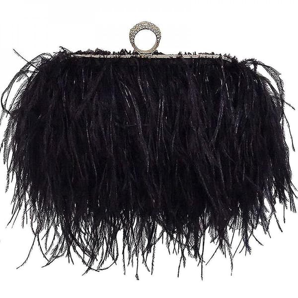 Dame Fjer Aften Clutch Taske Skuldertaske Crossbody Taske Håndtasker Med 2 Aftagelige Kæder