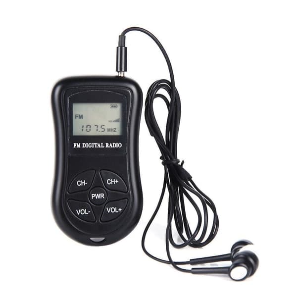 Lomme Radio Bærbar LCD-skjerm Digital Radio Mini FM-radio med hodetelefoner og snor Liten Håndholdt Batteridrevet Trådløs Radio for Turgåing J