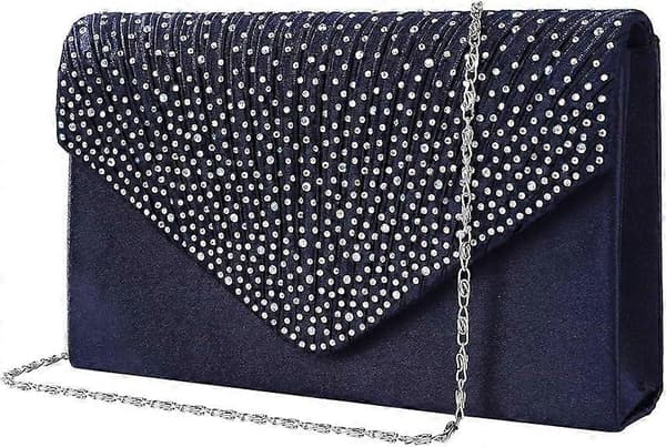 Kveldsfestveske for kvinner Clutch Håndveske Sateng Håndveske for kvinner Diamanter, Kjedeveske for bryllup og skoleball, Skuldervesker Marineblå