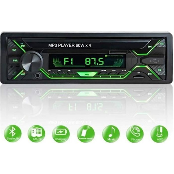 Bilradio Bluetooth FM Stereo Radio 60W x 4 MP3-spiller Håndfri Bilstereo Støtte USBSDTFAUX + Fjernkontroll