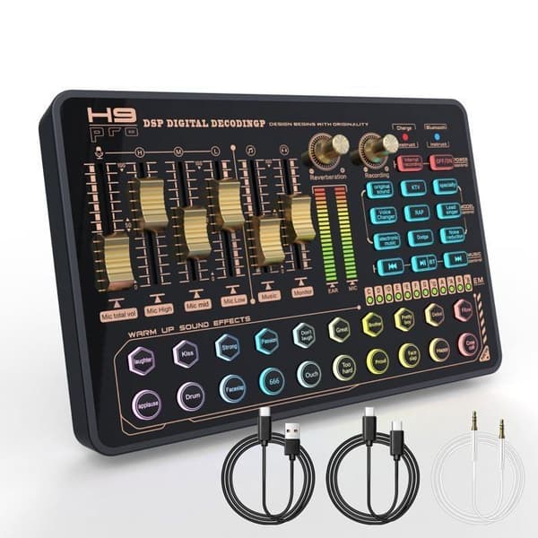 DJ Mikser med Lydkort, Todeco Podcast Produksjonsstudio Bærbar Bluetooth Audio Mikser Kontroller med Effekter