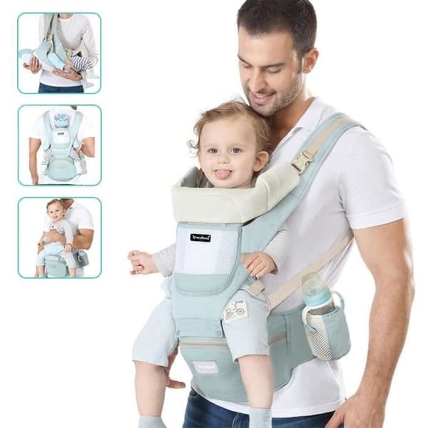 Ergonomisk babybæresele med aftagelig hættesæde Komfortabel åndbar bomuld Justerbar - Blå - 0-36 måneder