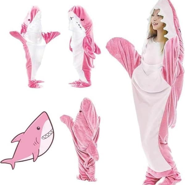 Hajtæppe, Hajtæppe Hættetrøje Onesie, Hajpyjamas Pink L Pink Pink L