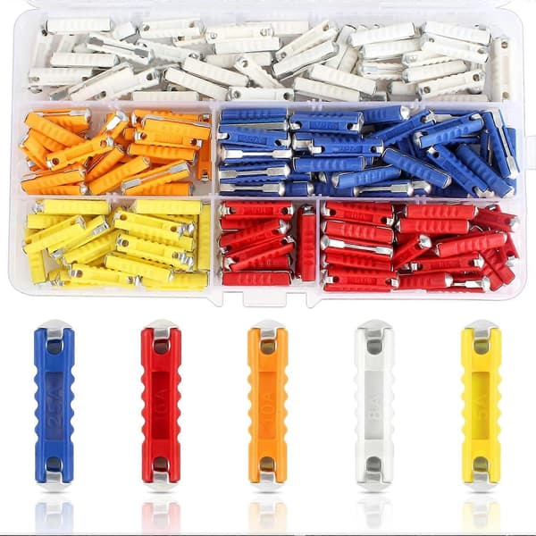 Torpedosikringer, 200 stk. Automotive Torpedosikringer med opbevaringsboks og kontinentale automotive sikringer (5A/8A/10A/16A/25A)