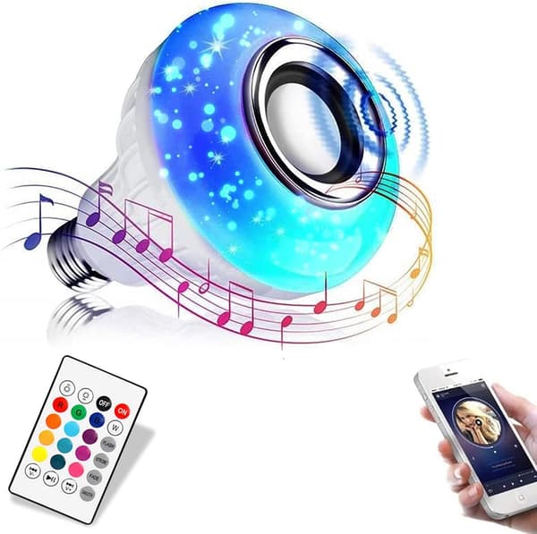Smart LED-pære med Bluetooth-højtaler, farveskiftende lys og app-styring, E27-sokkel til værelse, fest og hjemmebelysning + musik