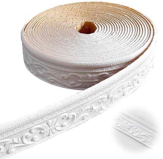 Selvklæbende dekorative lister 9,2 m – Tapethjørneliste til loft og væg – Dekorativ stuk-stil liste til interiør – Hvid