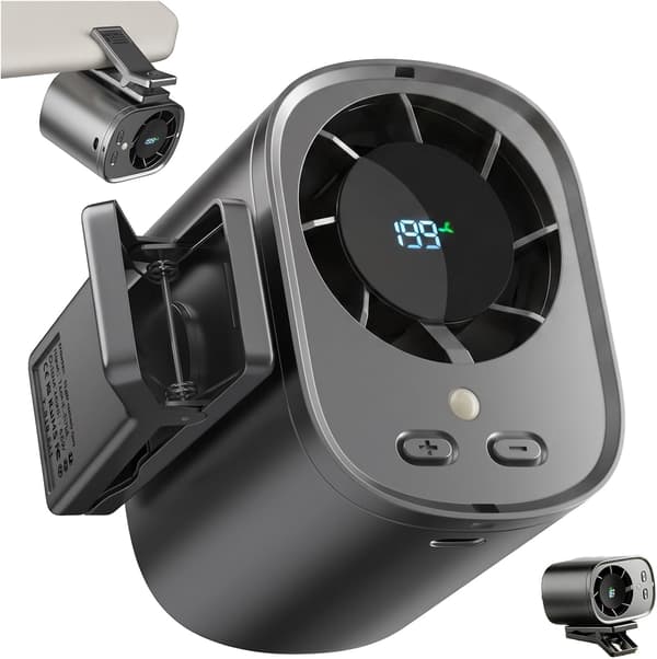 Bilklipsvifte 1500mAh LED-skjerm 199 hastigheter 360° justerbar USB oppladbar minikjølevifte for reise og kjøretøybruk