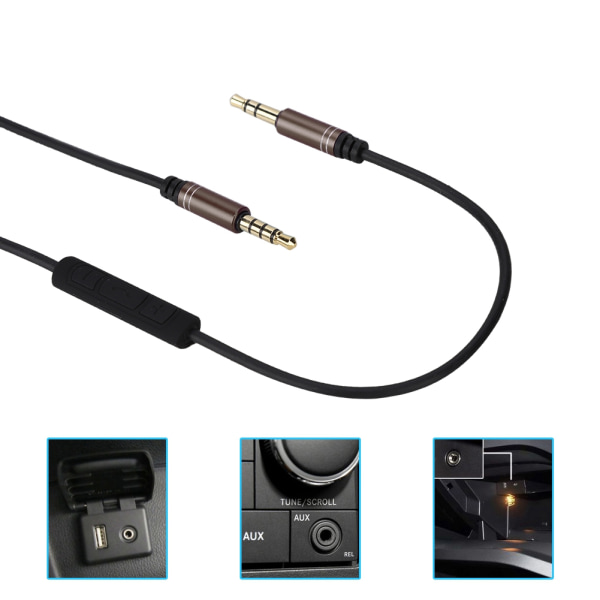 Car 3.5mm Aux Cable With Microphone Volume Control Audio Cab Coffee