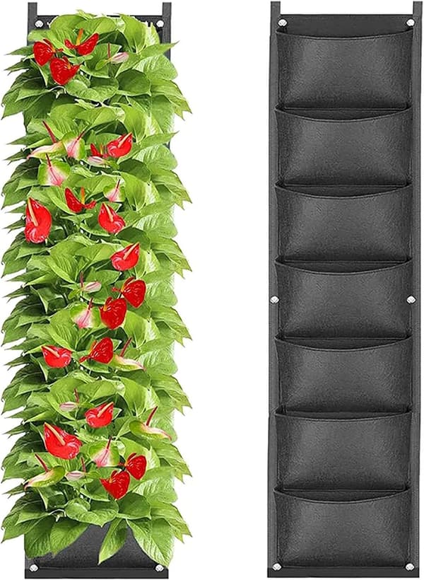 Vertikal Plantepose Filt Veggmontert Blomst Grønnsaksplantingsbeholder Innendørs og Utendørs Hagepotte, Svart