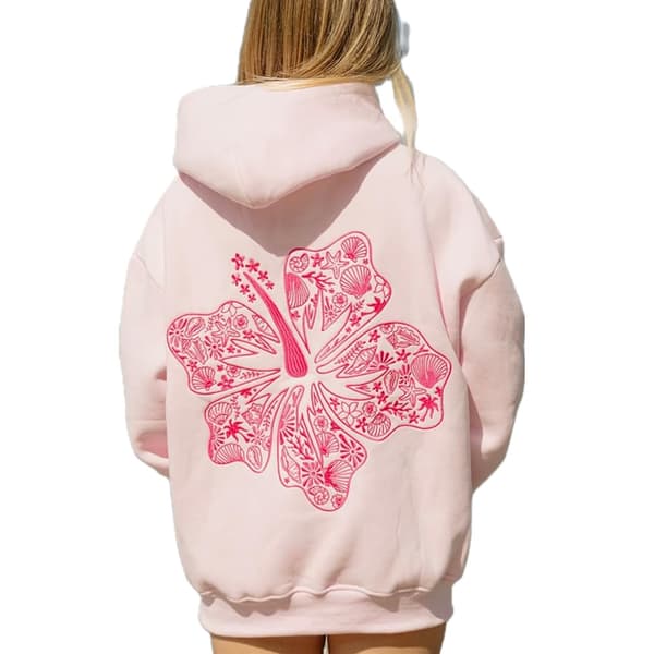 Palm Puff Oversized Hettegensere for Kvinner, Tenåringsjenter Preppy Sweatshirt Langermet Y2K Grafisk T-skjorte med Lommer Rosa