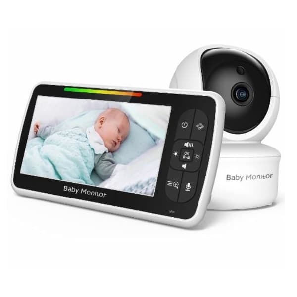 Babymonitor - Babymonitor med 5-tommers skjerm Plug & Play Babymonitor Svart
