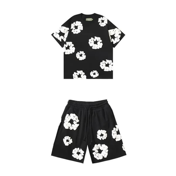Denim Tears Sommer Herreshortssett, Hip Hop, Bomull, Uformell, Trening, Reise, 2-delt TZ01 Svart-FY-