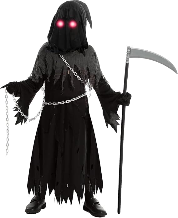 Store Black Friday-tilbud! Barn Unisex Glowing Eyes Reaper-kostyme for skummelt fantom Halloween-kostyme-FY-