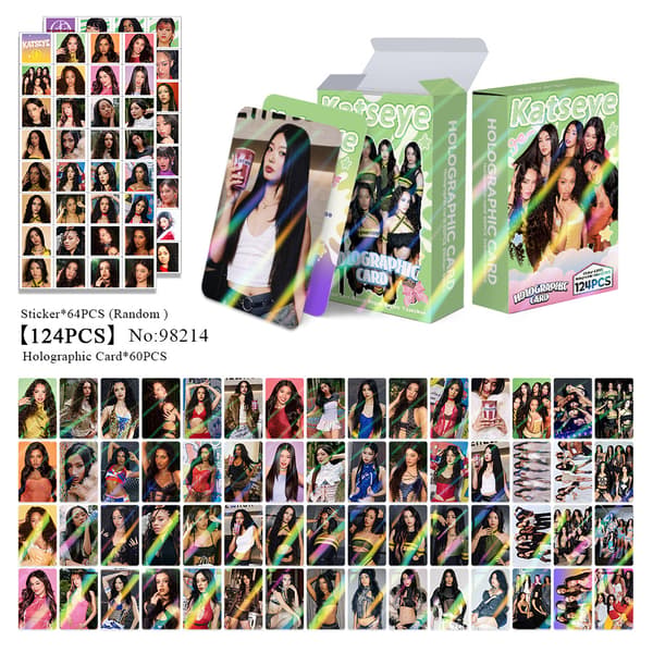 124 stk. KATSEYE fotokort 60 stk. med 64 stk. klistremerker for EYEKONS jenter | KPOP KATSEYE Merch Nytt Idol Album Lomo Kortsett