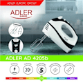Miniatyrbilde 2 av 4: Adler | Mixer | AD 4205 b | Hand Mixer | 300 W | Number of speeds 5 | Turbo mode | White/Black