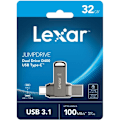 Pikkukuva 1 / 4: Lexar | 2-in-1 Flash Drive up to 100MB/s read | JumpDrive Dual Drive D400 | 32 GB | Type-C and Type-A USB 3.1 | Grey