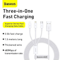 Miniatyrbillede 6 af 11: Baseus Cable Superior Series 3-in-1 Fast Charging Data Cable USB to M+L+C 3.5A 1.5m White (CAMLTYS-02)