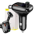 Miniatyrbillede 1 af 8: Baseus Car Charger Bluetooth FM Transmitter S-13, BT. 5.0, 10m Range, USB-A QC 12V/ 2.4A, USB-A 5V/ 1.5A, Type-C 12V/ 2.4A, Black (CCMT000101)