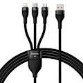 Miniatyrbillede 9 af 11: Baseus Universal Flash Series 3-in-1 Fast Charging Data Cable (USB-A to Micro + Lightning + Type-C) 100W, 1.2m Black (CASS030001)