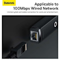 Pikkukuva 5 / 11: ADAPTOR RETEA Baseus Lite, USB 2.0 to RJ-45 10/100 Mbps Adapter, LED, negru "WKQX000001" (timbru verde 0.18 lei)  - 6932172606022