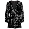 Miniatyrbillede 1 af 3: Superdry Sequin Wrap Langærmet Kort Kjole Sort M Kvinde