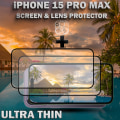 Pikkukuva 5 / 5: 2-Pack IPHONE 15 PRO MAX Näytönsuoja & 1-Pack linssinsuoja - Karkaistu Lasi 9H - Super laatu 3D