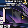 Miniatyrbillede 1 af 5: 2-Pack IPHONE 14 PLUS Skærmbeskyttelse & 2-Pack linsebeskyttelse - Hærdet Glas 9H - Super kvalitet 3D