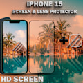 Miniatyrbillede 2 af 5: 1-Pack IPHONE 15 Skærmbeskyttelse & 1-Pack linsebeskyttelse - Hærdet Glas 9H - Super kvalitet 3D