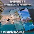 Miniatyrbillede 4 af 5: 1-Pack IPHONE 15 Skærmbeskyttelse & 1-Pack linsebeskyttelse - Hærdet Glas 9H - Super kvalitet 3D