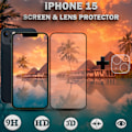Miniatyrbillede 1 af 5: 1-Pack IPHONE 15 Skærmbeskyttelse & 1-Pack linsebeskyttelse - Hærdet Glas 9H - Super kvalitet 3D