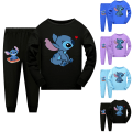 Miniatyrbild 2 av 3: 2st Kids Pyjamas Stitch Långärmad Pullover Set Nattkläder - black 160cm