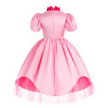 Miniatyrbild 5 av 5: Super Mario Princess Peach Cosplay Cosplay Rosa prinsessklänning med krona för barn Flickor Klä upp till Halloween-födelsedagsfest 5-6 Years