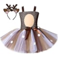 Miniatyrbilde 1 av 3: Barnas julehjortkjole Send hårsløyfe Jenter Kostymeskjørt Mesh Princess Tutu-skjørt Princess Sk Dark Brown 6-7Y