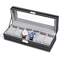 Miniatyrbild 1 av 5: 6 Fack Läder Klocklåda Display Box Organizer Glas Smycken Förvaring
