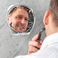 Miniatyrbillede 3 af 5: Barberingspejl, brusebadsspejl med skrabeholder til barbering med