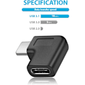 Miniatyrbillede 4 af 5: Retvinklet USB C-adapter, 90 graders USB C til USB Type-C han til