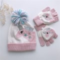 Miniatyrbilde 2 av 5: Barnebrodert lue og hanske sett vinter pompom lue lue myk W