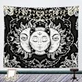 Pikkukuva 1 / 5: Aurinko ja kuu seinävaatetapetti, musta psykedeelinen mandala W